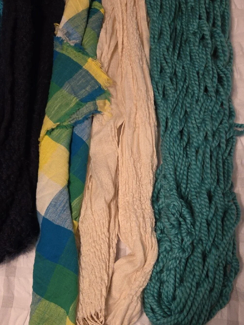 Mixed Scarf Bundle - Teal, Turquoise, Black, Cream, Green Plaid